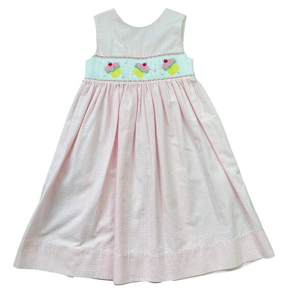 Smocked Frocks Gingham‎ Smocked Cupcake Dress Girls Size 5 Birthday Sleeveless - Picture 1 of 12